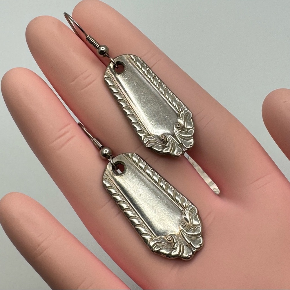 Vintage Spoon Earrings Silver Tone Dangle Flatware Jewelry - Picture 6 of 6